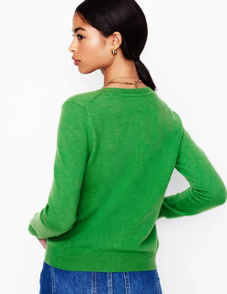 Eva Cashmere Crew Cardigan-Paradise Green-Boden Sale
