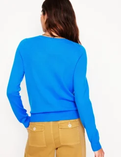 Eva Cashmere Crew Cardigan-Cerulean Blue-Boden Cheap