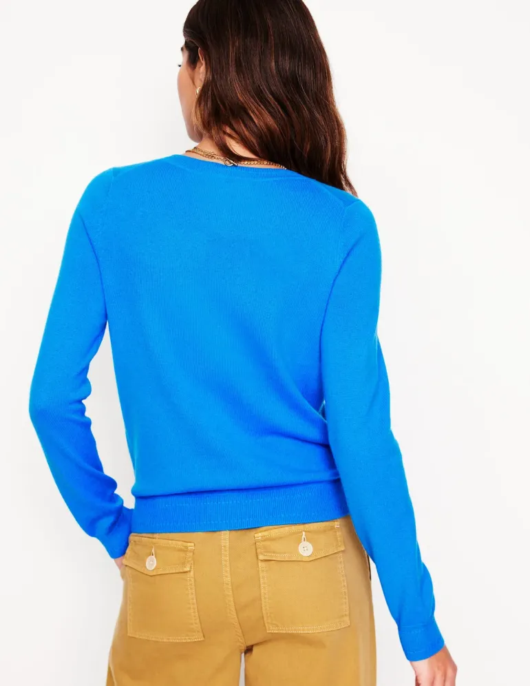 Eva Cashmere Crew Cardigan-Cerulean Blue-Boden Cheap