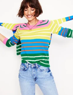 Eva Cashmere Crew Neck Jumper-Green, Pink, Bright Blue Multi-Boden Outlet
