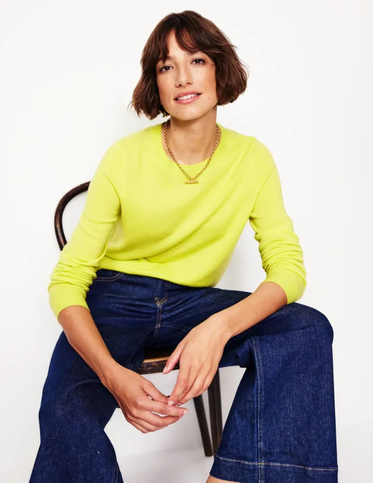 Eva Cashmere Crew Neck Jumper-Soda Yellow-Boden Cheap