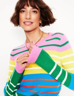 Eva Cashmere Crew Neck Jumper-Green, Pink, Bright Blue Multi-Boden Outlet