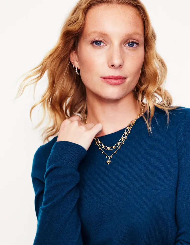 Eva Cashmere Crew Neck Jumper-Harbour Blue-Boden Online
