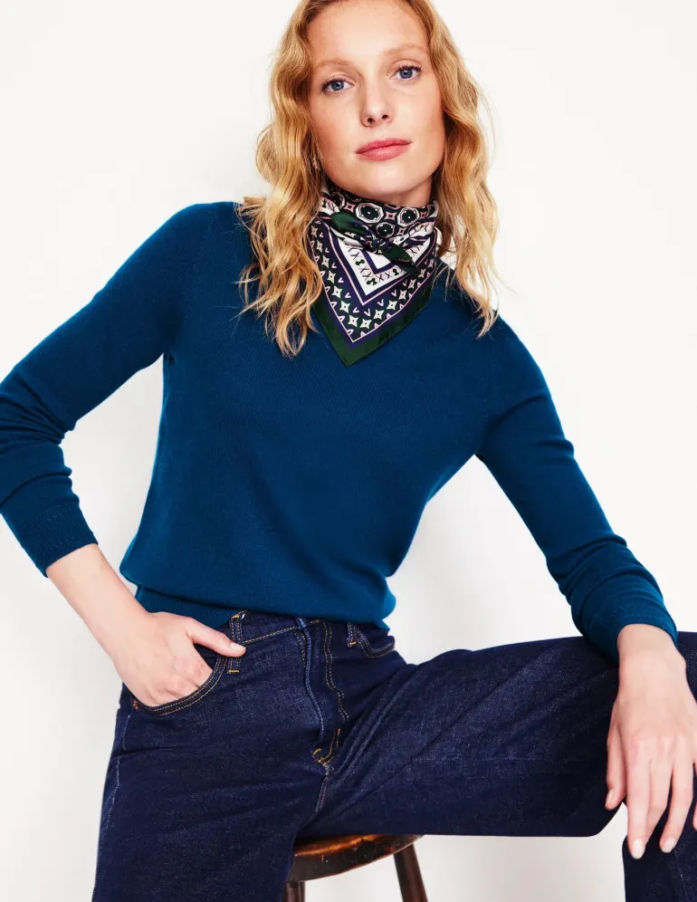 Eva Cashmere Crew Neck Jumper-Harbour Blue-Boden Online