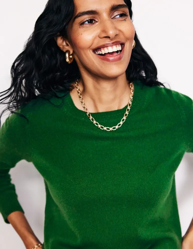 Eva Cashmere Crew Neck Sweater-Pine Green-Boden Online