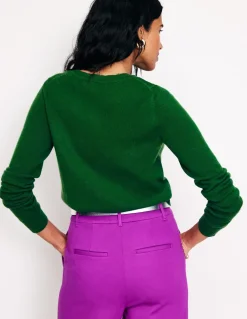 Eva Cashmere Crew Neck Sweater-Pine Green-Boden Online