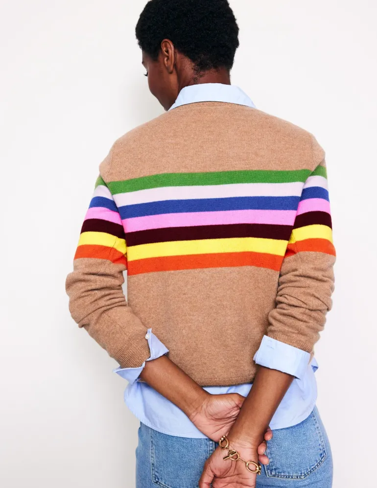 Eva Cashmere Crew Neck Sweater-Camel Melange, Rainbow-Boden Shop