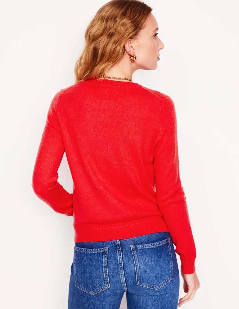Eva Cashmere Crew Neck Sweater-Strawberry Tart Red-Boden Sale