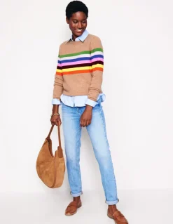 Eva Cashmere Crew Neck Sweater-Camel Melange, Rainbow-Boden Shop