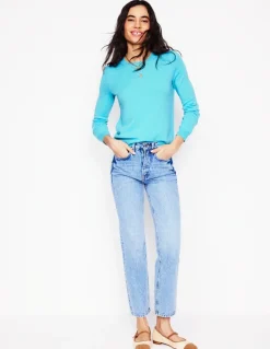 Eva Cashmere Crew Neck Sweater-Caribbean Blue-Boden Hot