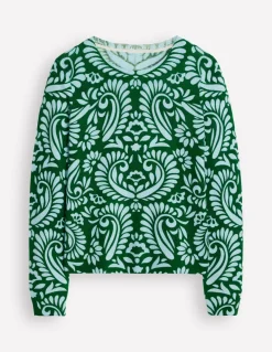 Eva Cashmere Crew Neck Sweater-Pine Green, Decorative Flora-Boden Hot