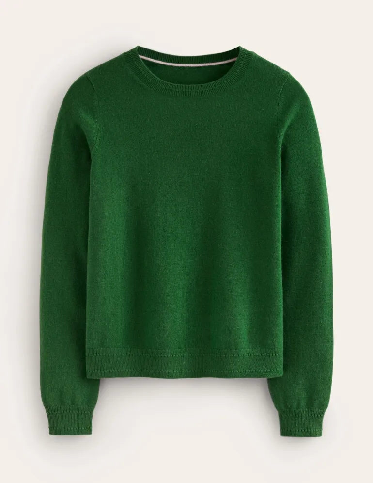 Eva Cashmere Crew Neck Sweater-Pine Green-Boden Online