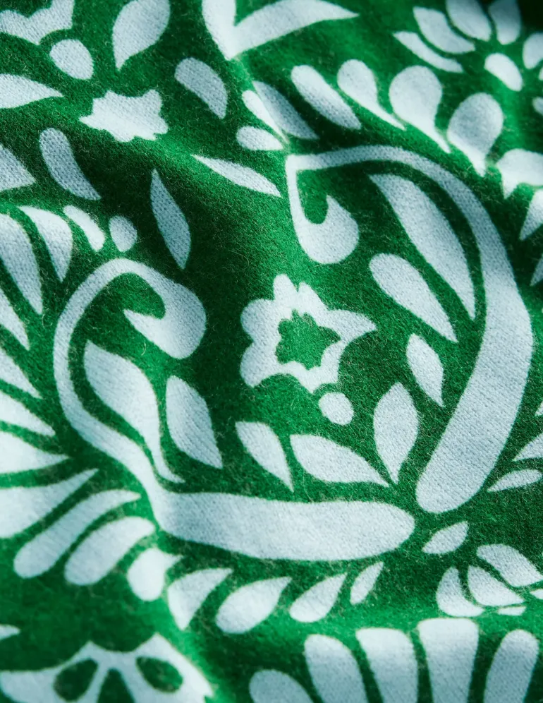 Eva Cashmere Crew Neck Sweater-Pine Green, Decorative Flora-Boden Hot