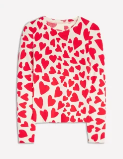 Eva Cashmere Crew Neck Sweater-Ivory, Heart Cluster-Boden Best
