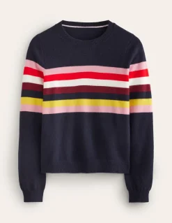 Eva Cashmere Crew Neck Sweater-Navy, Rainbow-Boden Best Sale
