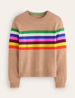 Eva Cashmere Crew Neck Sweater-Camel Melange, Rainbow-Boden Shop