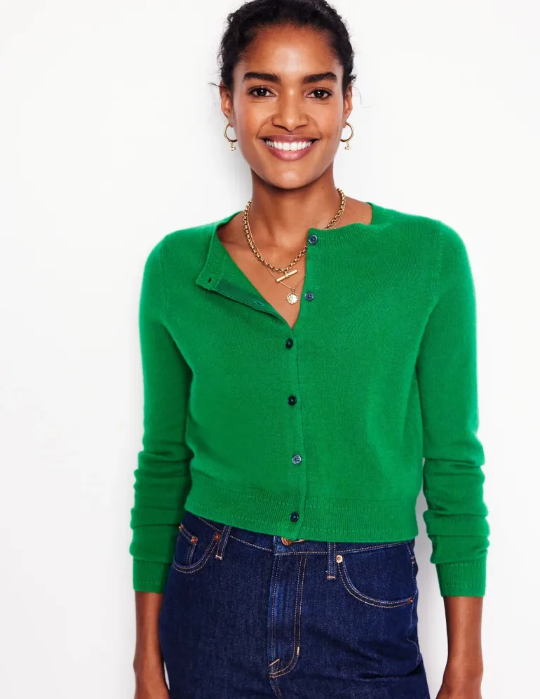 Eva Cashmere Cropped Cardigan-Rich Emerald-Boden Cheap