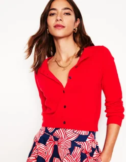 Eva Cashmere Cropped Cardigan-Poppy Red-Boden New