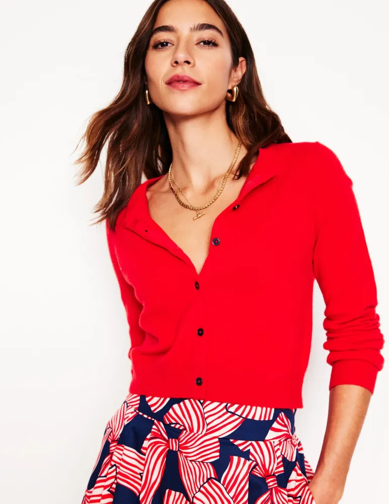 Eva Cashmere Cropped Cardigan-Poppy Red-Boden New