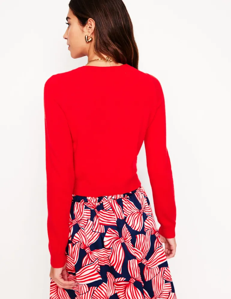 Eva Cashmere Cropped Cardigan-Poppy Red-Boden New