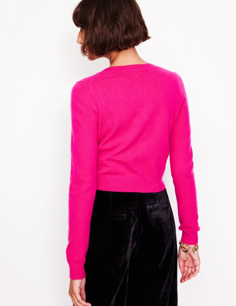Eva Cashmere Cropped Cardigan-Bright Pink-Boden Outlet