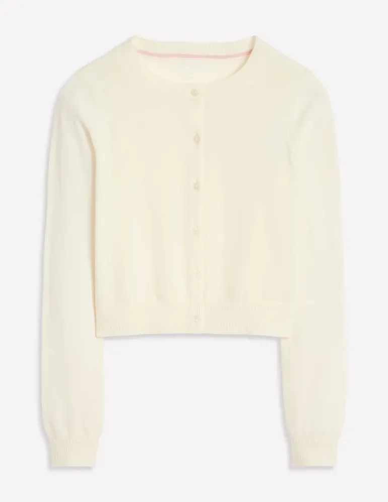 Eva Cashmere Cropped Cardigan-Warm Ivory-Boden Store