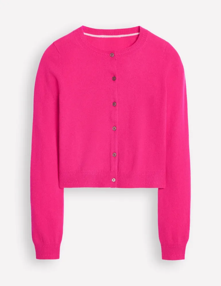 Eva Cashmere Cropped Cardigan-Bright Pink-Boden Outlet