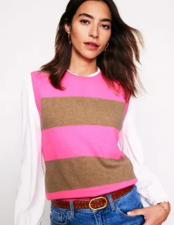 Eva Cashmere Vest-Camel Melange/ Fluro Pink-Boden Fashion