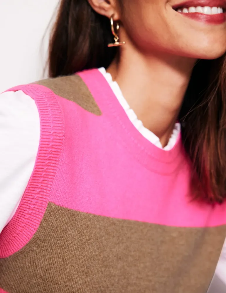 Eva Cashmere Vest-Camel Melange/ Fluro Pink-Boden Fashion