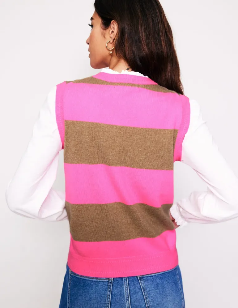 Eva Cashmere Vest-Camel Melange/ Fluro Pink-Boden Fashion