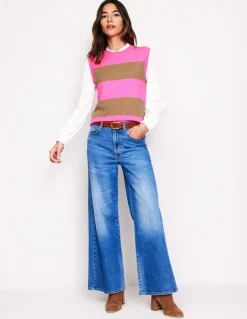 Eva Cashmere Vest-Camel Melange/ Fluro Pink-Boden Fashion