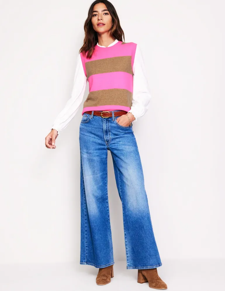 Eva Cashmere Vest-Camel Melange/ Fluro Pink-Boden Fashion