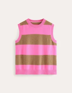 Eva Cashmere Vest-Camel Melange/ Fluro Pink-Boden Fashion
