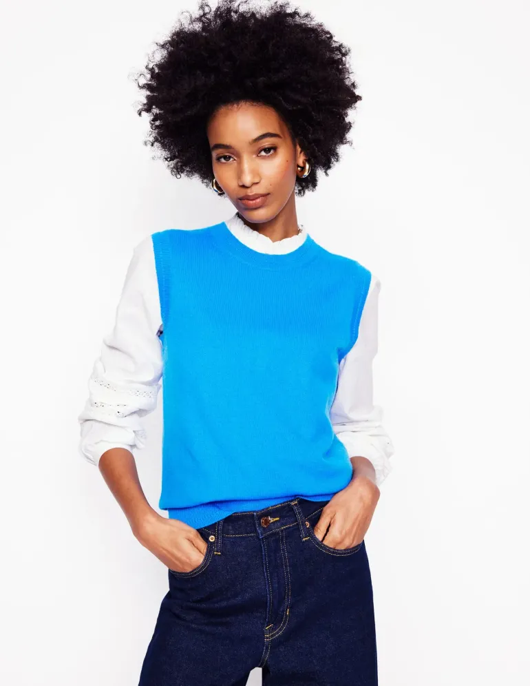 Eva Cashmere Vest-Cerulean Blue-Boden Discount