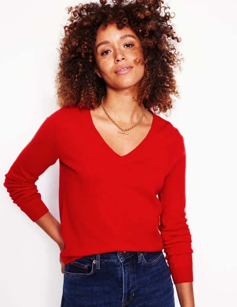 Eva Cashmere V-Neck Sweater-Rouge Red-Boden Cheap