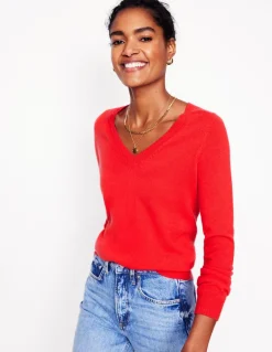 Eva Cashmere V-Neck Sweater-Strawberry Tart Red-Boden Clearance