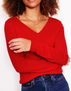 Eva Cashmere V-Neck Sweater-Rouge Red-Boden Cheap