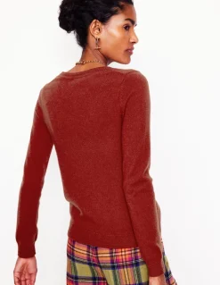 Eva Cashmere V-Neck Sweater-Copper Brown-Boden Outlet