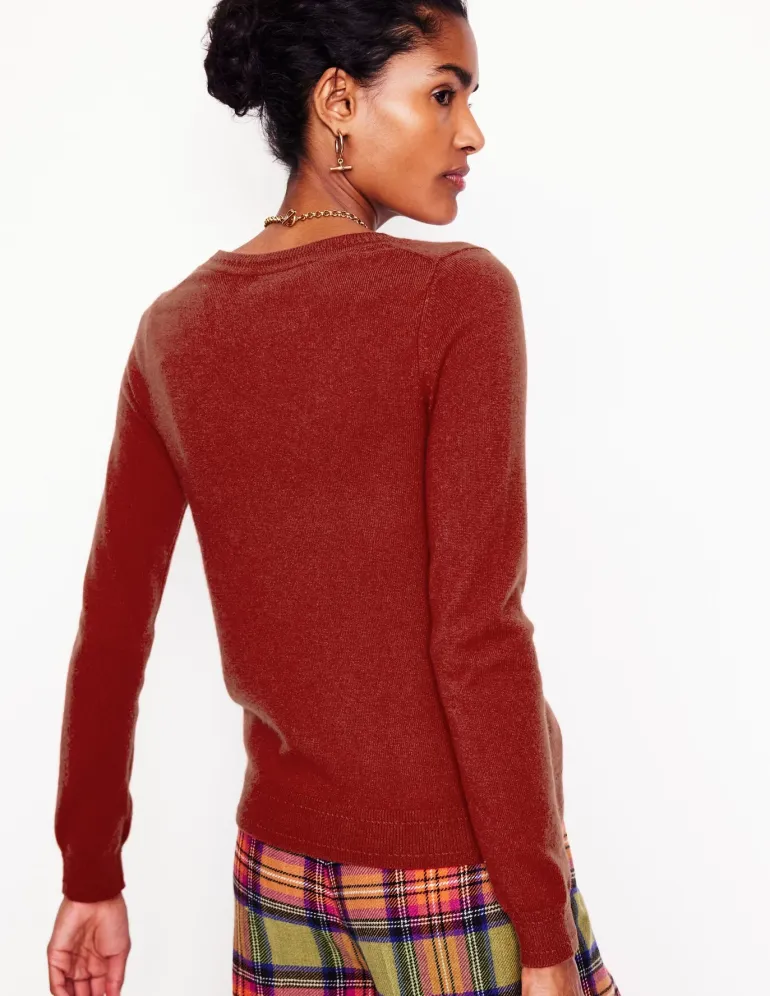 Eva Cashmere V-Neck Sweater-Copper Brown-Boden Outlet