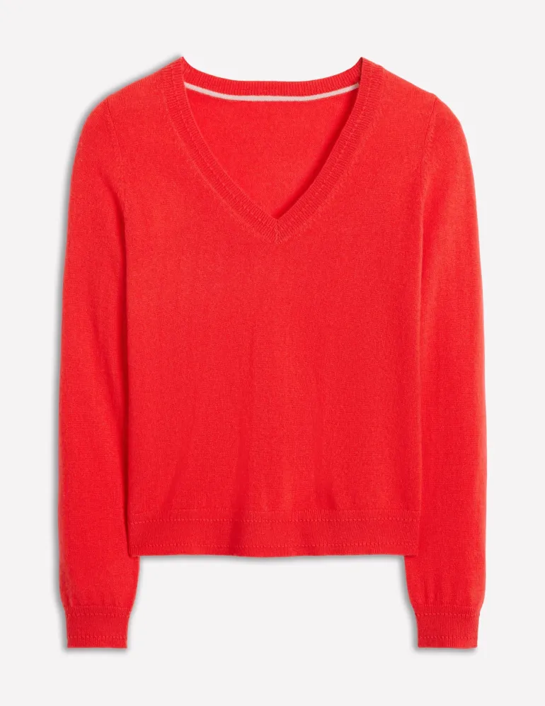 Eva Cashmere V-Neck Sweater-Strawberry Tart Red-Boden Clearance