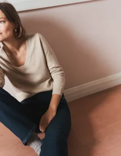 Eva Cashmere V-Neck Sweater-Chinchilla Melange-Boden Store