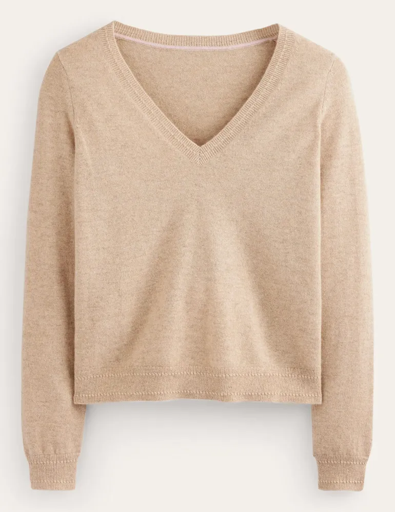 Eva Cashmere V-Neck Sweater-Chinchilla Melange-Boden Store