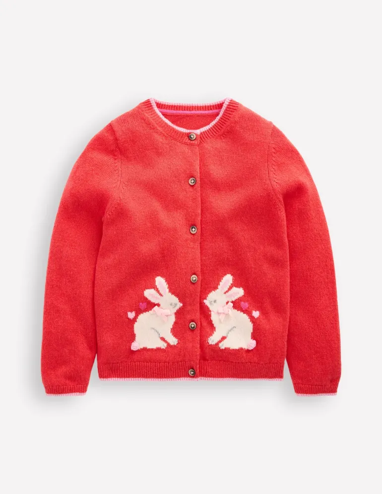 Evelyn Fun Logo Cardigan-Jam Red Bunnies-Boden Best Sale