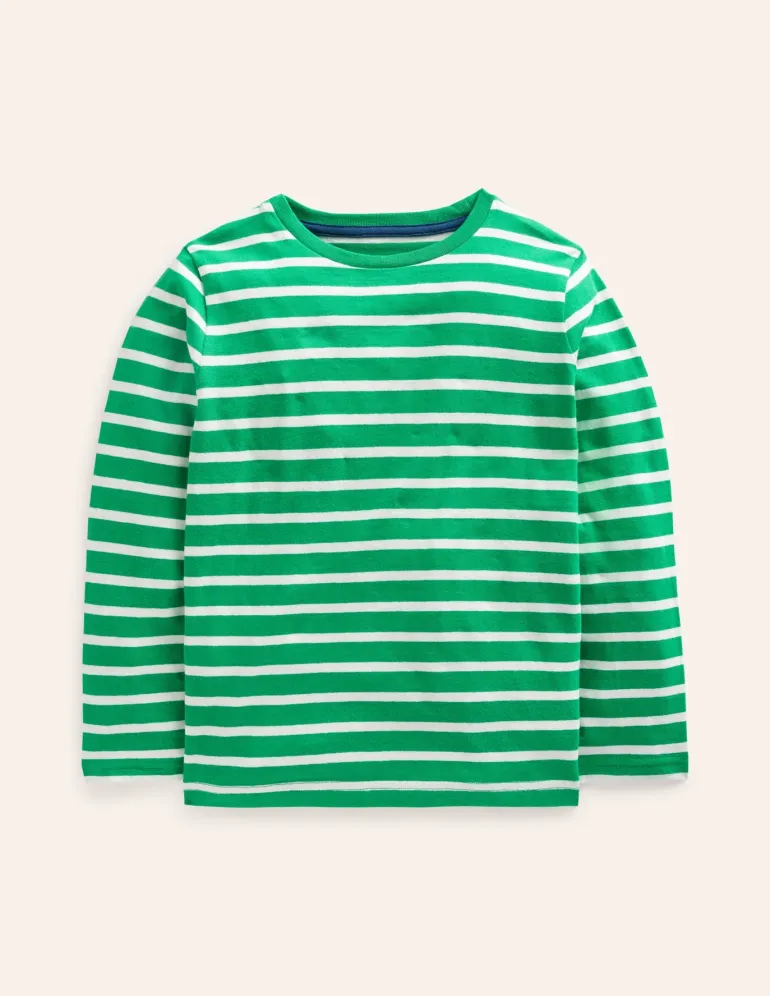 Everyday Breton T-Shirt-Highland Green/Grey Marl-Boden Outlet