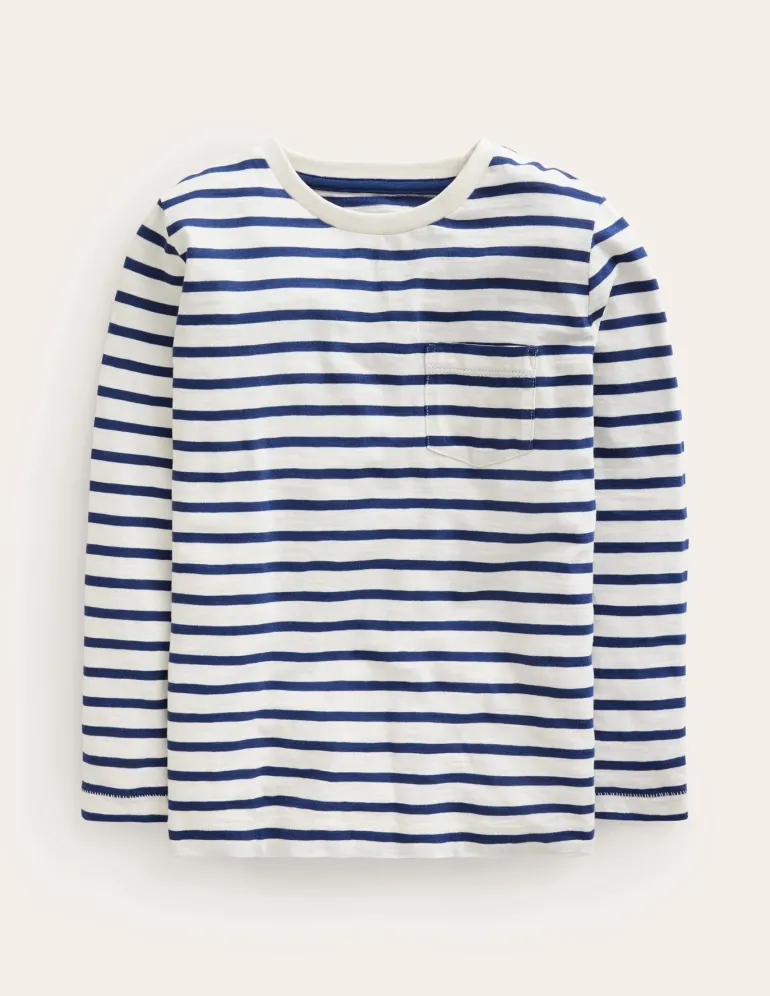 Everyday Long Sleeve T-Shirt-Soft Ivory/ College Navy-Boden Sale