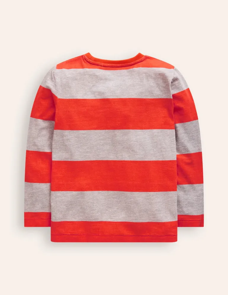 Everyday Long Sleeve T-Shirt-Grey Marl/ Firecracker Red-Boden Online