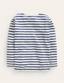 Everyday Long Sleeve T-Shirt-Soft Ivory/ College Navy-Boden Sale