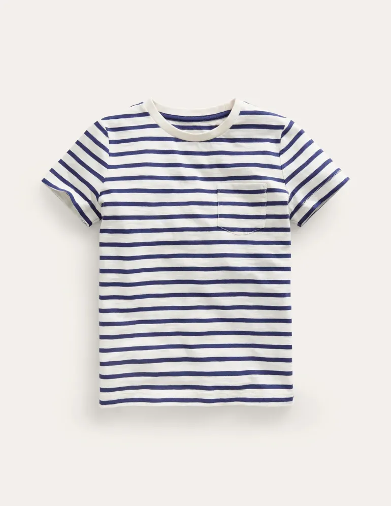 Everyday Short Sleeve T-Shirt-Ivory/College Navy-Boden Outlet
