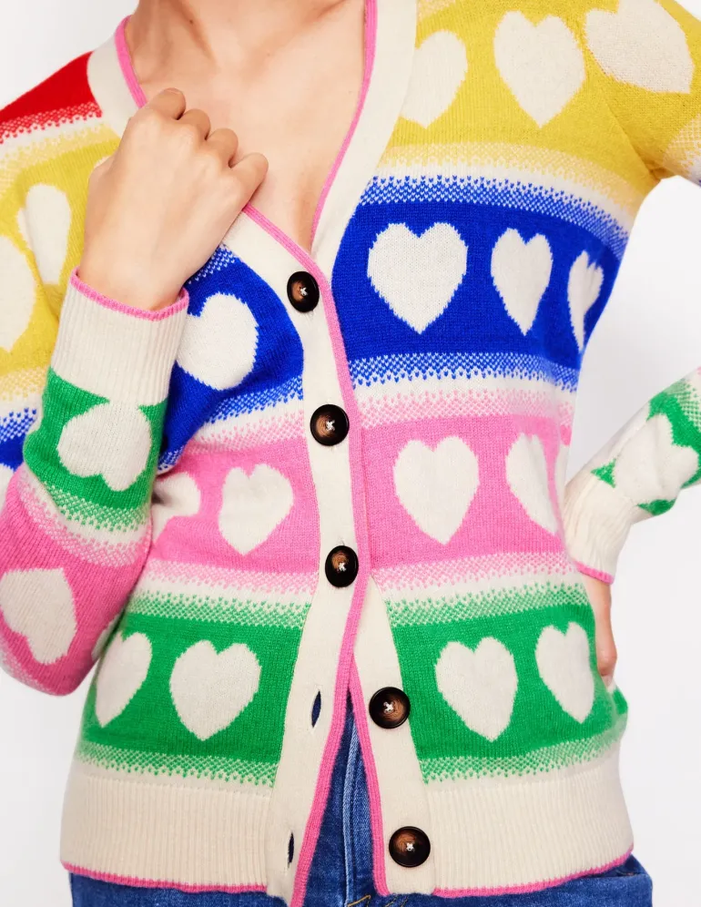 Fair Isle Boyfriend Cardigan-Multi, Hearts-Boden Clearance
