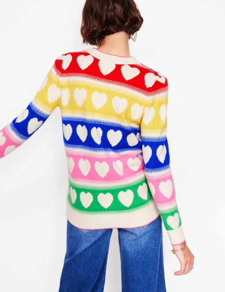 Fair Isle Boyfriend Cardigan-Multi, Hearts-Boden Clearance